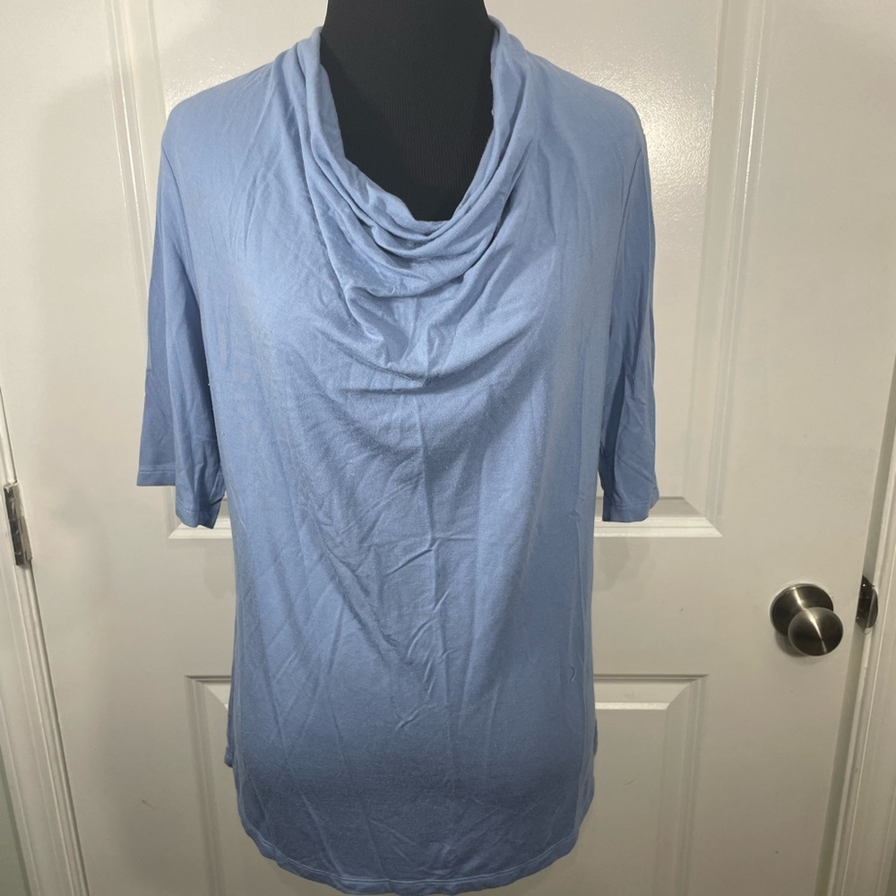 Joan Vass Soft Blue Top Blouse Size Medium CB-